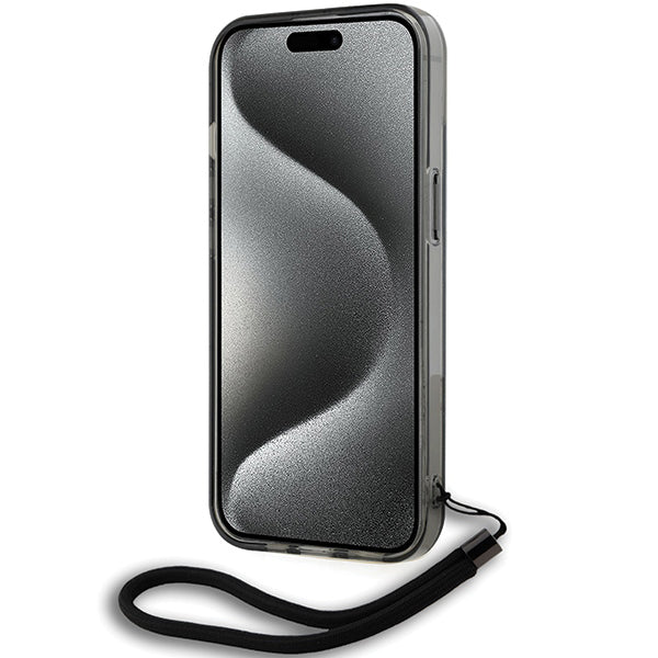 Puzdro pre Apple iPhone 15, Karl Lagerfeld, IML Luxury Monogram KL Pattern with Strap, Čierne