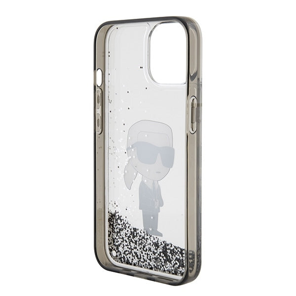 Puzdro pre Apple iPhone 15, Karl Lagerfeld, Liquid Glitter Ikonik Karl, Transparentné