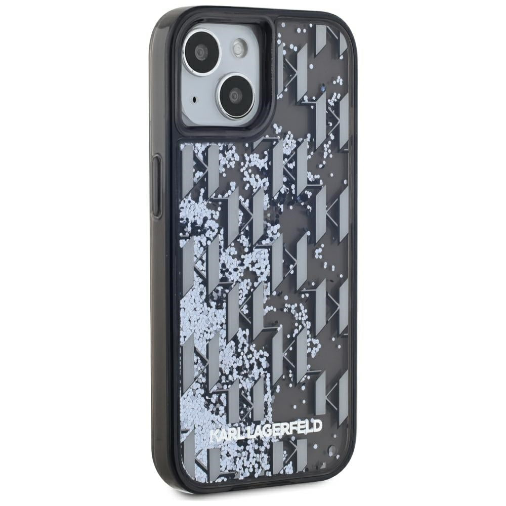 Puzdro pre Apple iPhone 15, Karl Lagerfeld, Liquid Glitter Monogram, Čierne