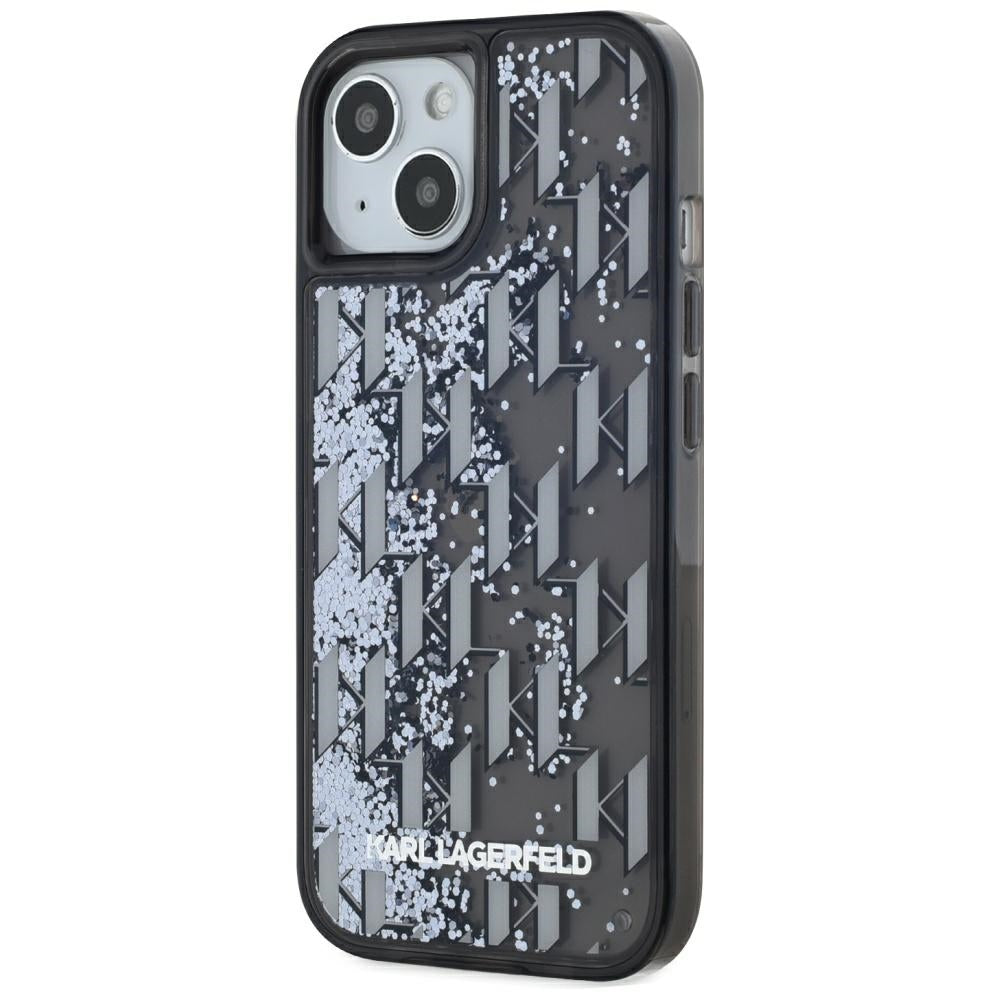 Puzdro pre Apple iPhone 15, Karl Lagerfeld, Liquid Glitter Monogram, Čierne