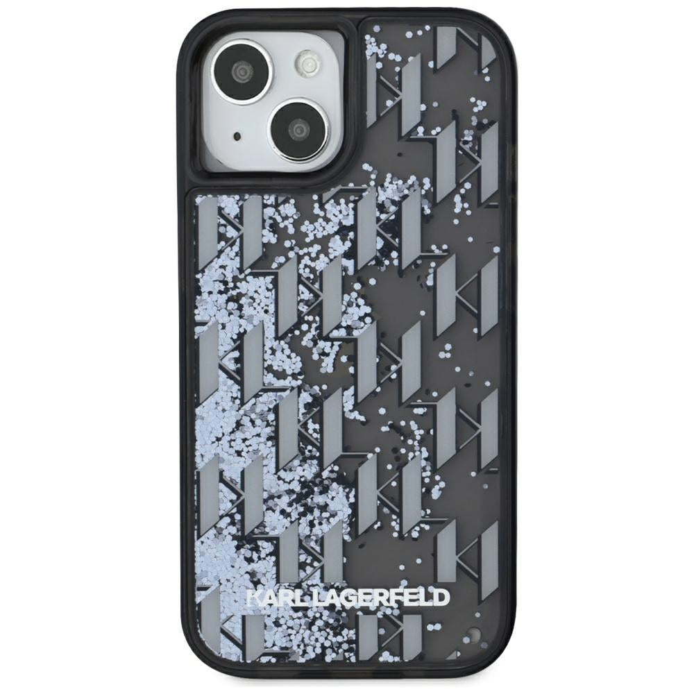 Puzdro pre Apple iPhone 15, Karl Lagerfeld, Liquid Glitter Monogram, Čierne