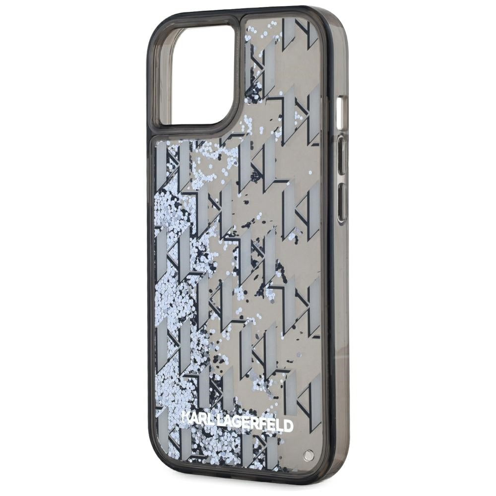 Puzdro pre Apple iPhone 15, Karl Lagerfeld, Liquid Glitter Monogram, Čierne