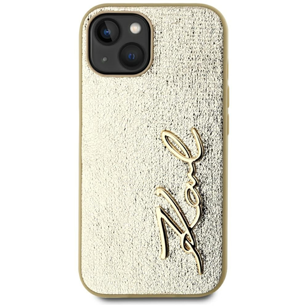 Case for Apple iPhone 15, Karl Lagerfeld, Metal Signature, Gold