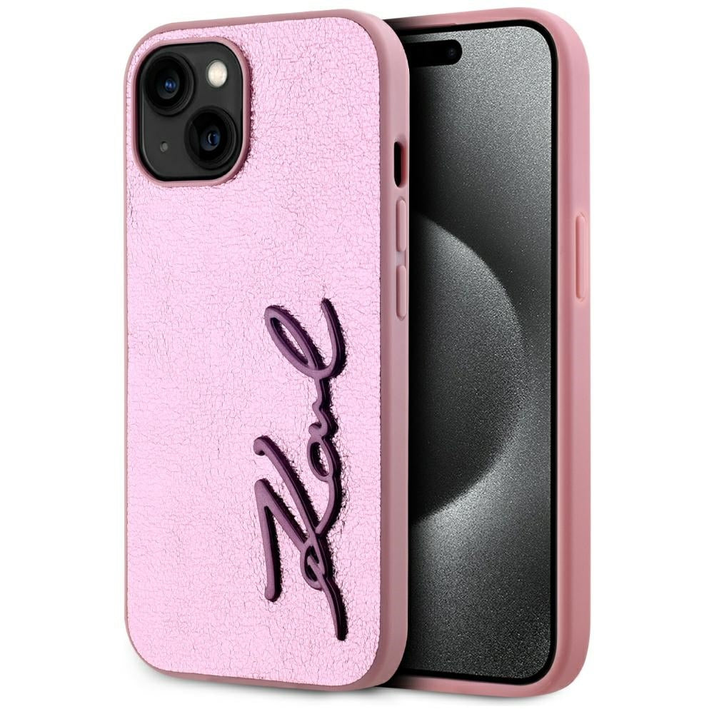 Puzdro pre Apple iPhone 15, Karl Lagerfeld, Metal Signature, Ružová
