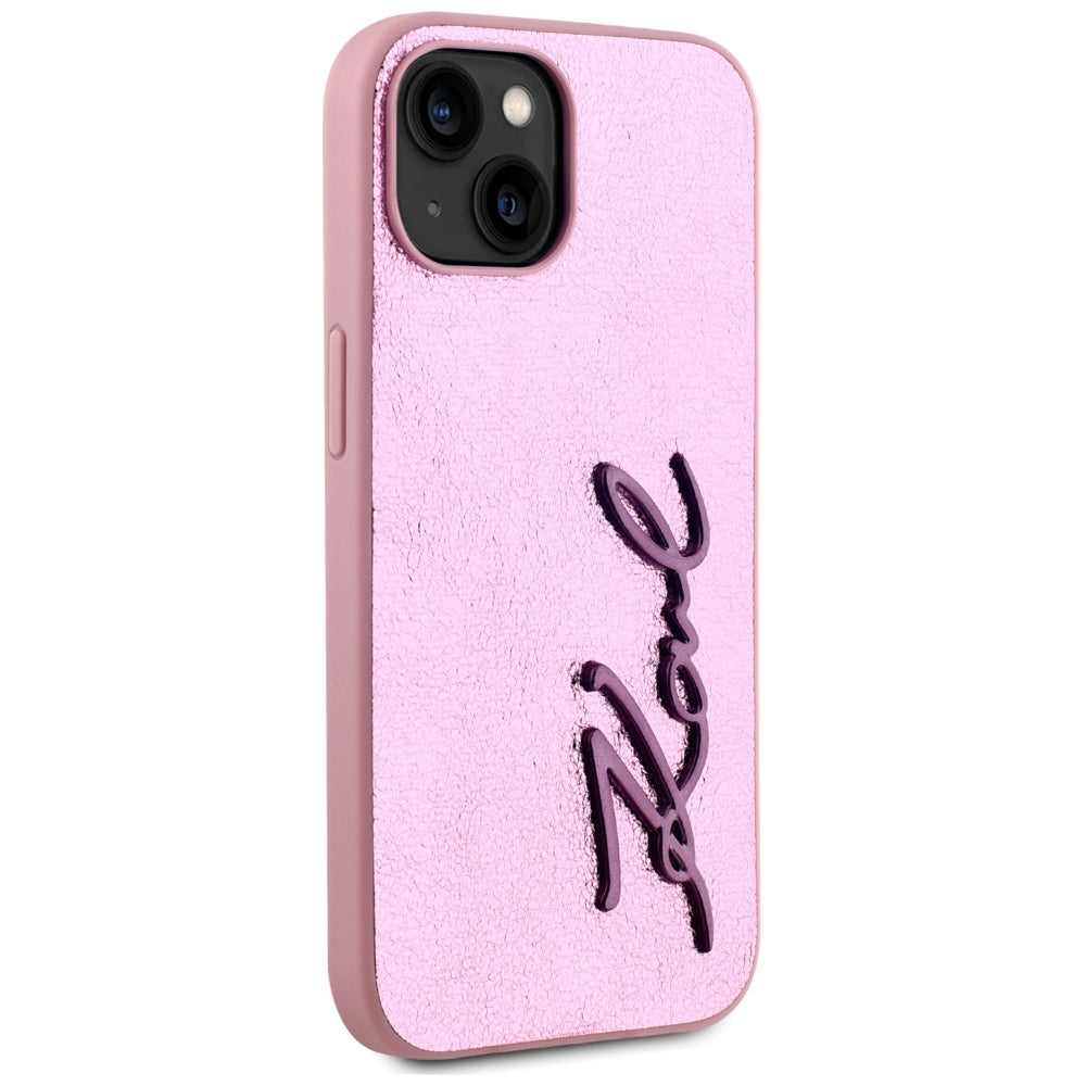 Puzdro pre Apple iPhone 15, Karl Lagerfeld, Metal Signature, Ružová