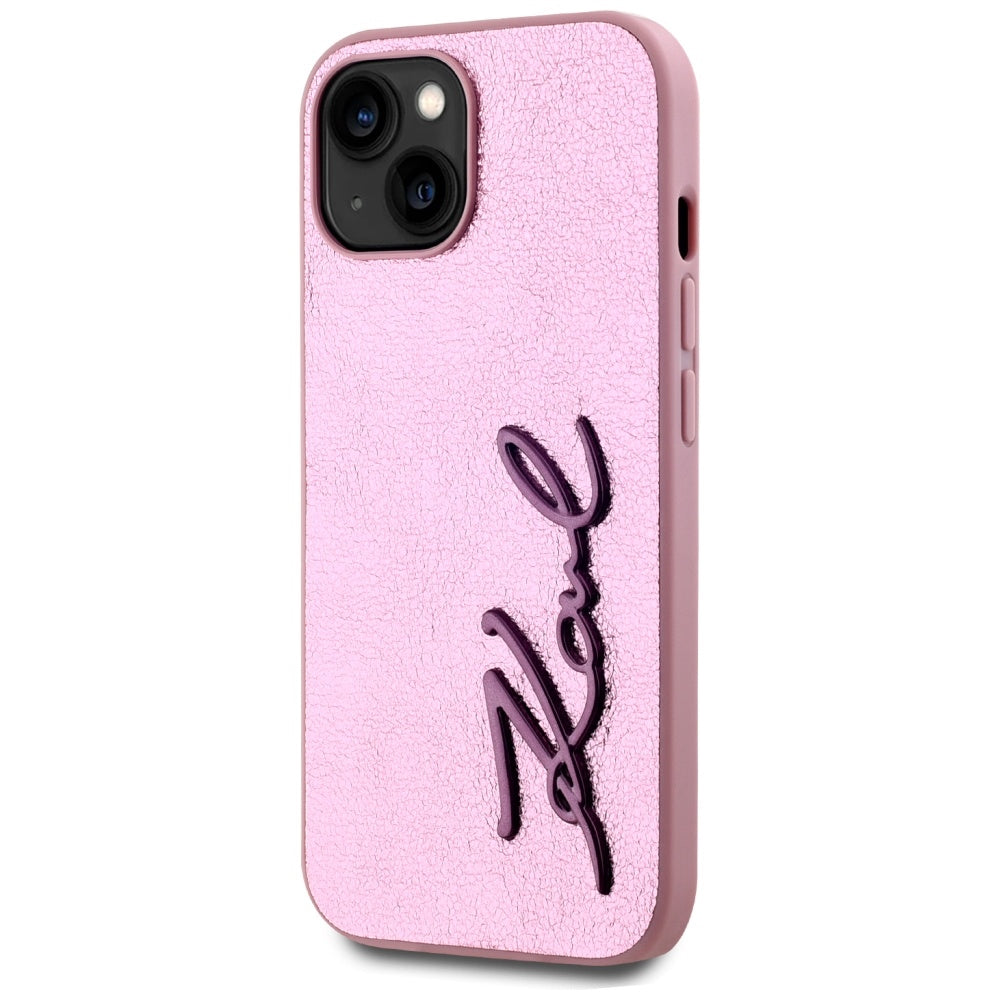 Puzdro pre Apple iPhone 15, Karl Lagerfeld, Metal Signature, Ružová