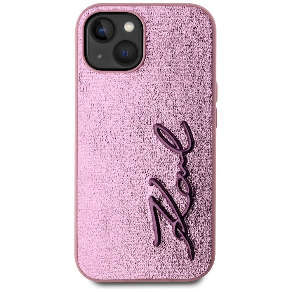 Puzdro pre Apple iPhone 15, Karl Lagerfeld, Metal Signature, Ružová