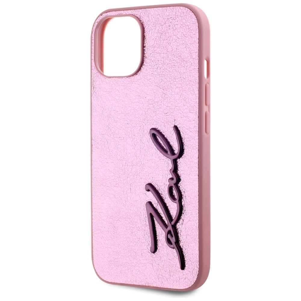 Puzdro pre Apple iPhone 15, Karl Lagerfeld, Metal Signature, Ružová