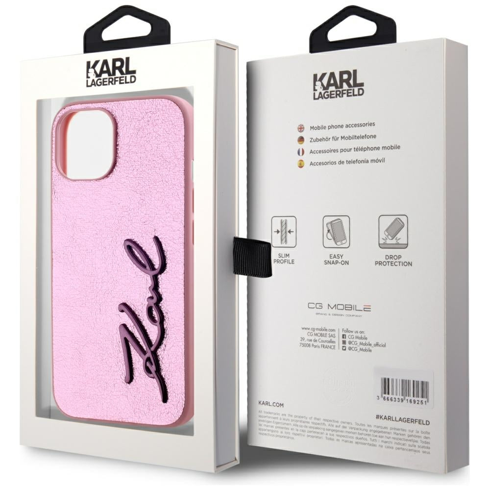 Puzdro pre Apple iPhone 15, Karl Lagerfeld, Metal Signature, Ružová