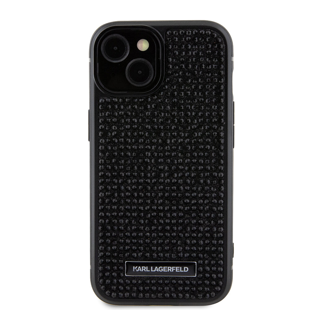 Puzdro pre Apple iPhone 15, Karl Lagerfeld, Rhinestone Metal Plate, Čierne