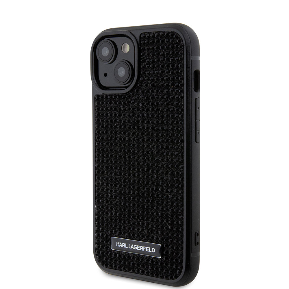 Puzdro pre Apple iPhone 15, Karl Lagerfeld, Rhinestone Metal Plate, Čierne