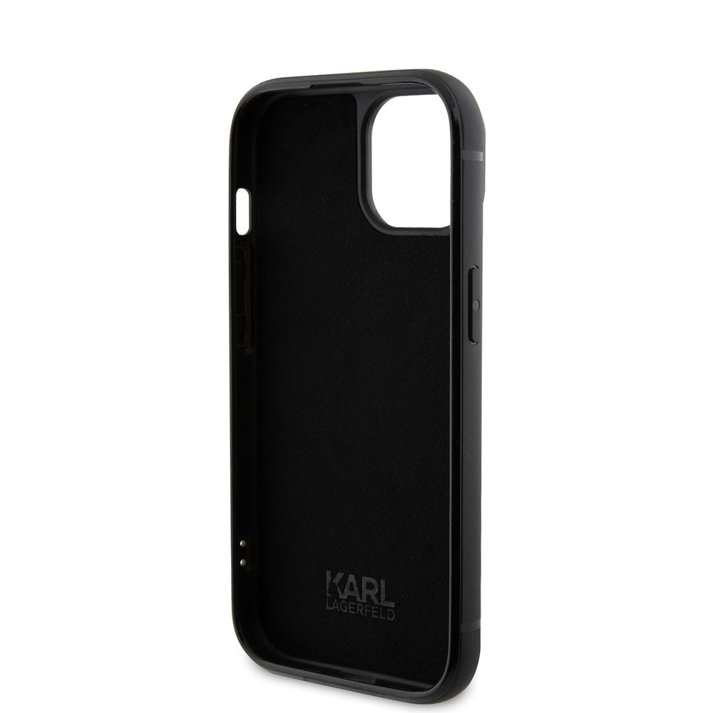 Puzdro pre Apple iPhone 15, Karl Lagerfeld, Rhinestone Metal Plate, Čierne