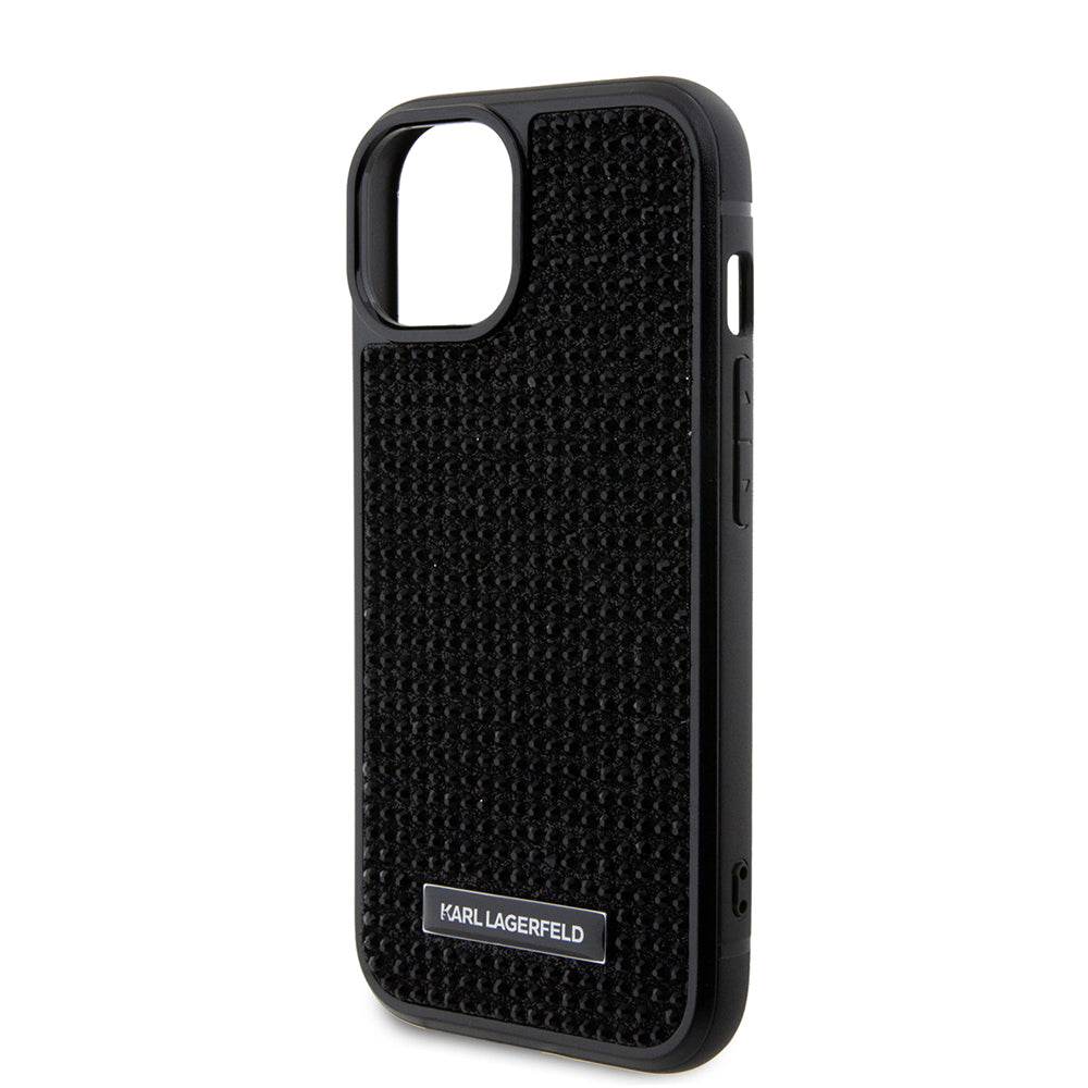 Puzdro pre Apple iPhone 15, Karl Lagerfeld, Rhinestone Metal Plate, Čierne