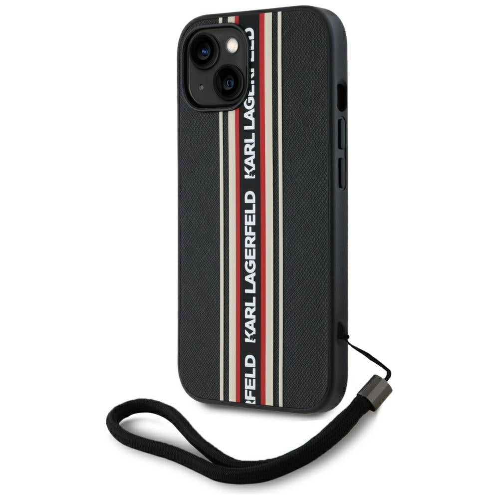 Puzdro pre Apple iPhone 15, Karl Lagerfeld, Saffiano Athleisure Stripes with Strap, Rosie