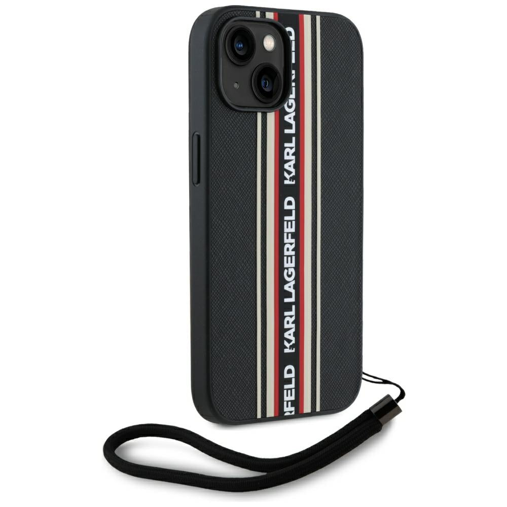 Puzdro pre Apple iPhone 15, Karl Lagerfeld, Saffiano Athleisure Stripes with Strap, Rosie