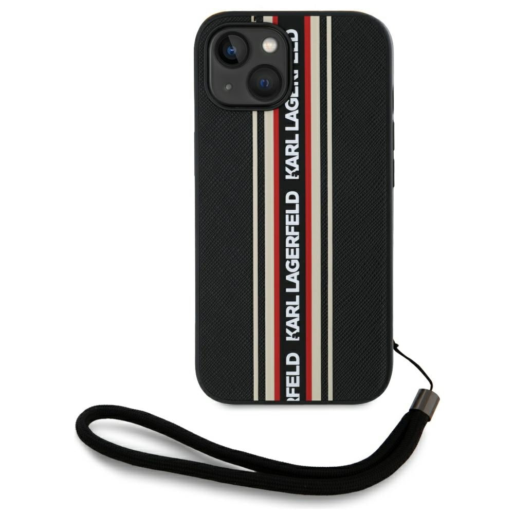 Puzdro pre Apple iPhone 15, Karl Lagerfeld, Saffiano Athleisure Stripes with Strap, Rosie