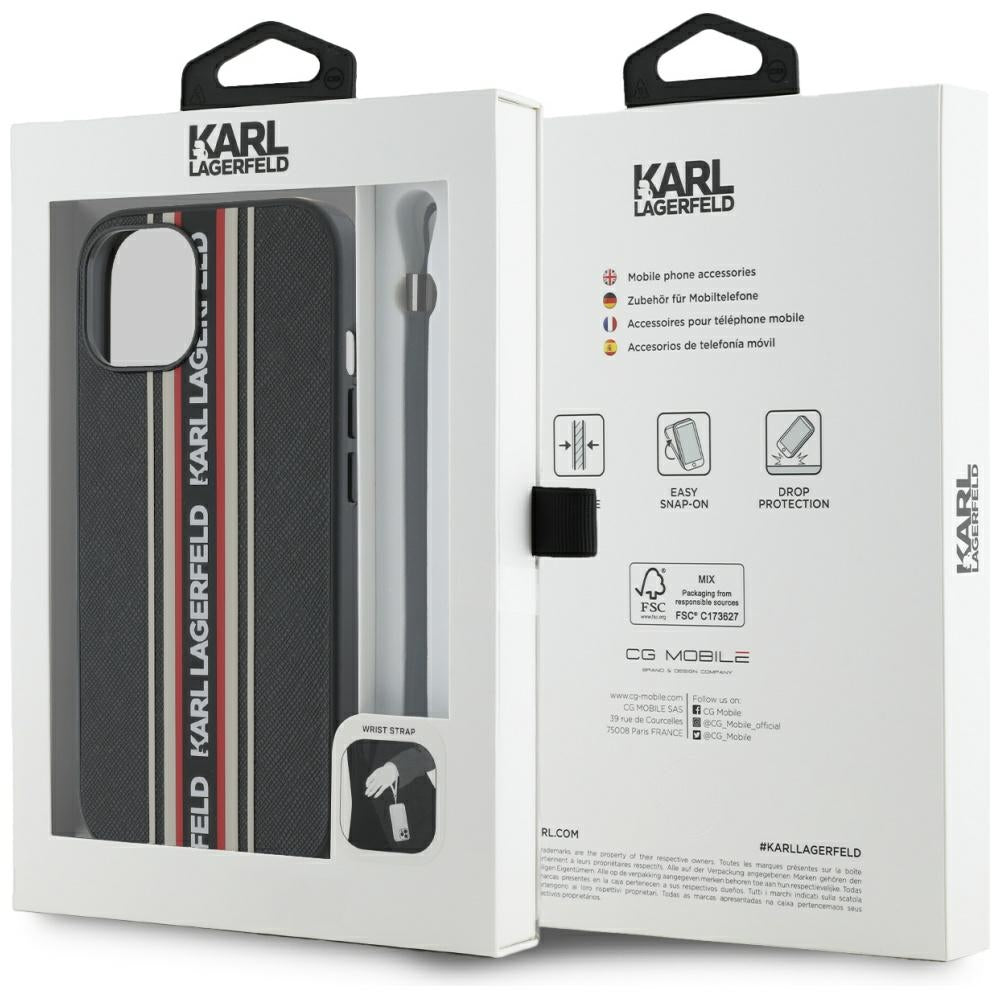 Puzdro pre Apple iPhone 15, Karl Lagerfeld, Saffiano Athleisure Stripes with Strap, Rosie
