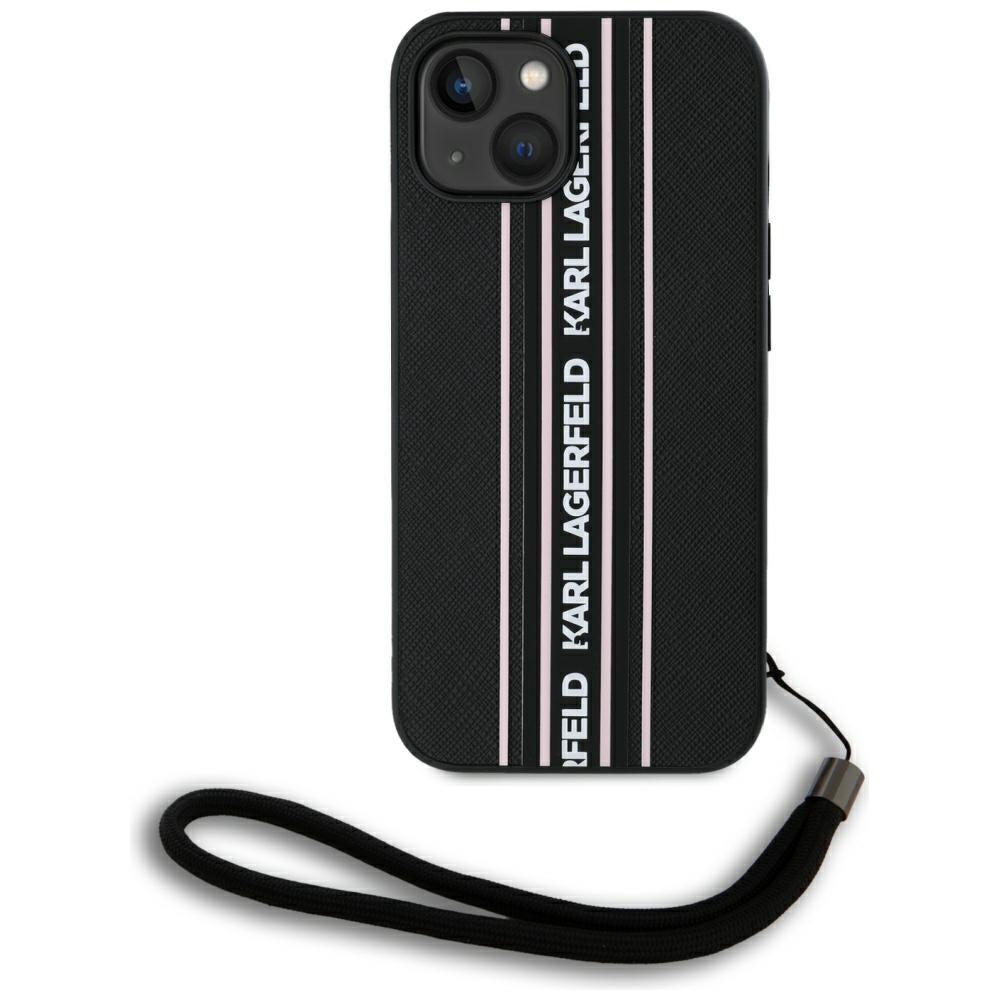Puzdro pre Apple iPhone 15, Karl Lagerfeld, Saffiano Athleisure Stripes with Strap, Ružové