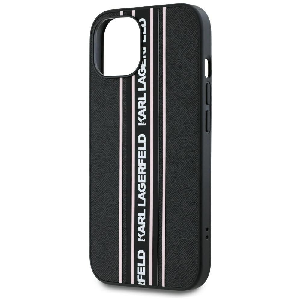 Puzdro pre Apple iPhone 15, Karl Lagerfeld, Saffiano Athleisure Stripes with Strap, Ružové