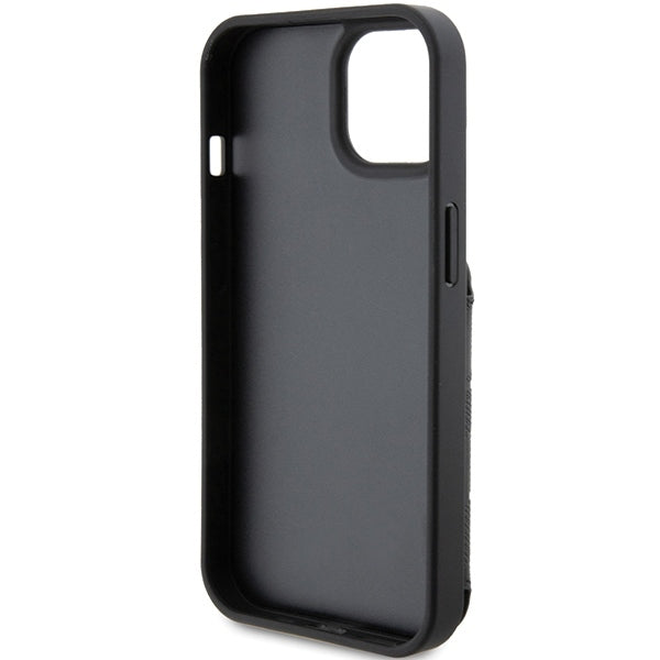 Case for Apple iPhone 15, Karl Lagerfeld, Saffiano Cardslots and Stand Monogram Choupette, Black