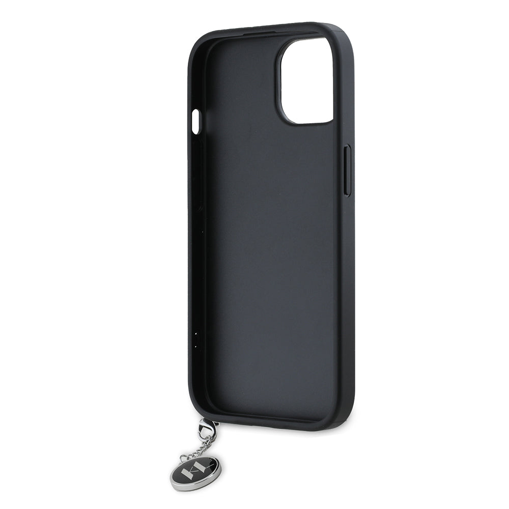 Case for Apple iPhone 15, Karl Lagerfeld, Saffiano Rhinestones & Charm, Black