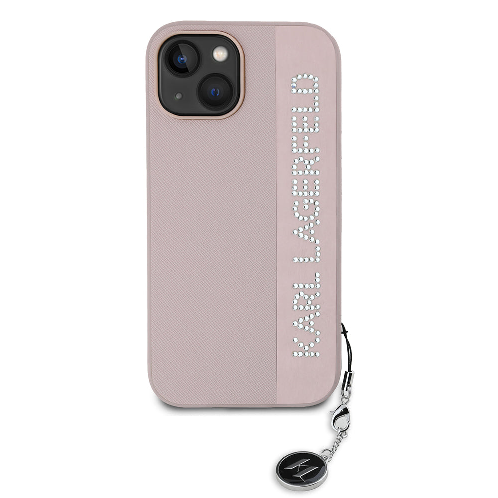 Puzdro pre Apple iPhone 15, Karl Lagerfeld, Saffiano Rhinestones & Charm, Ružové