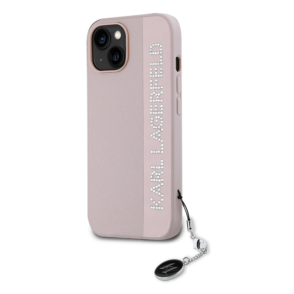Puzdro pre Apple iPhone 15, Karl Lagerfeld, Saffiano Rhinestones & Charm, Ružové