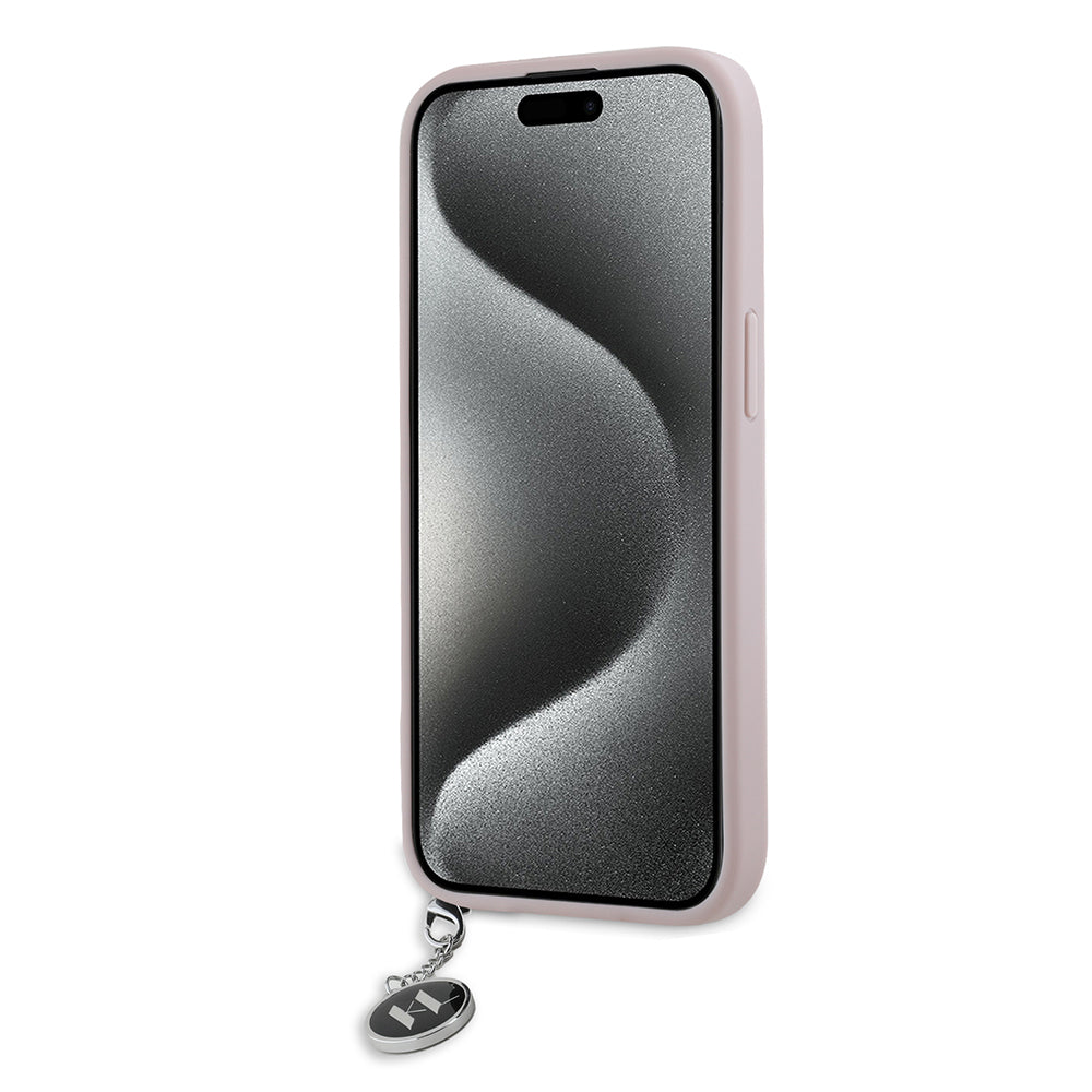 Puzdro pre Apple iPhone 15, Karl Lagerfeld, Saffiano Rhinestones & Charm, Ružové