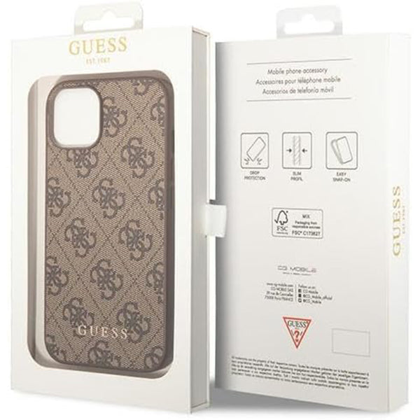 Puzdro pre Apple iPhone 15 Plus, Guess, 4G Metal Gold Logo, Hnedé