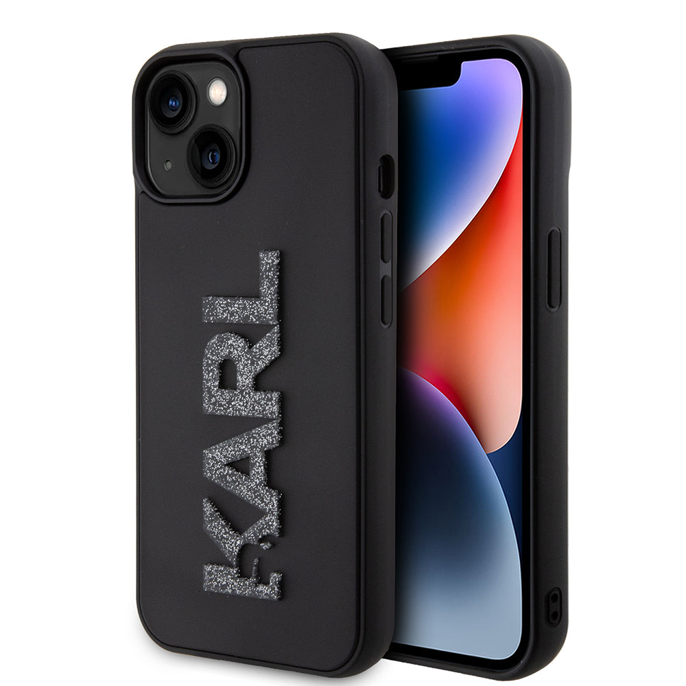 Puzdro pre Apple iPhone 15 Plus, Karl Lagerfeld, 3D Rubber Glitter Logo, Čierne