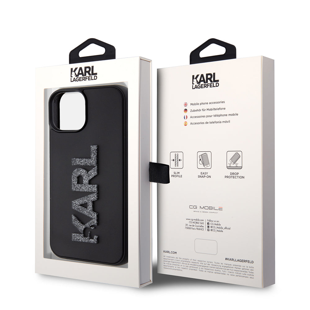 Puzdro pre Apple iPhone 15 Plus, Karl Lagerfeld, 3D Rubber Glitter Logo, Čierne