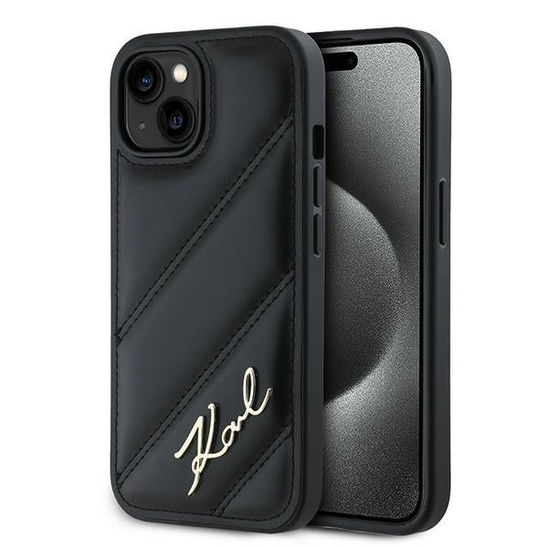 Puzdro pre Apple iPhone 15 Plus, Karl Lagerfeld, Diagonal Quilted Script, Čierne