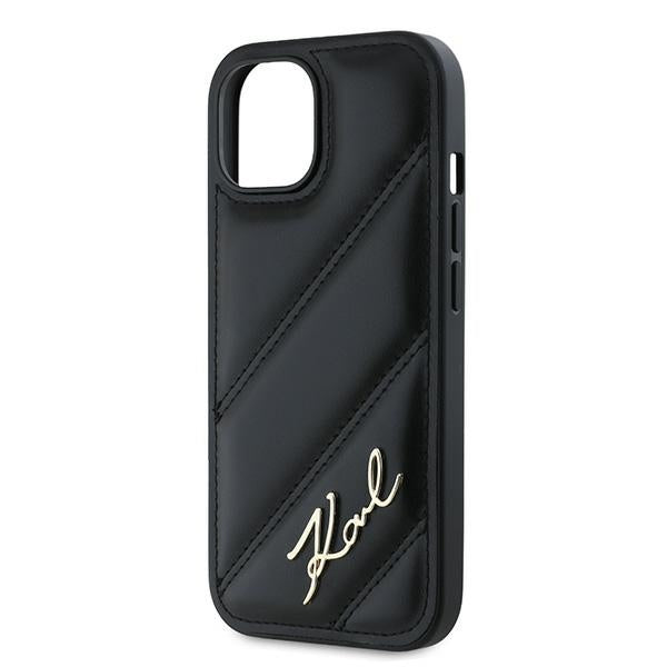 Puzdro pre Apple iPhone 15 Plus, Karl Lagerfeld, Diagonal Quilted Script, Čierne