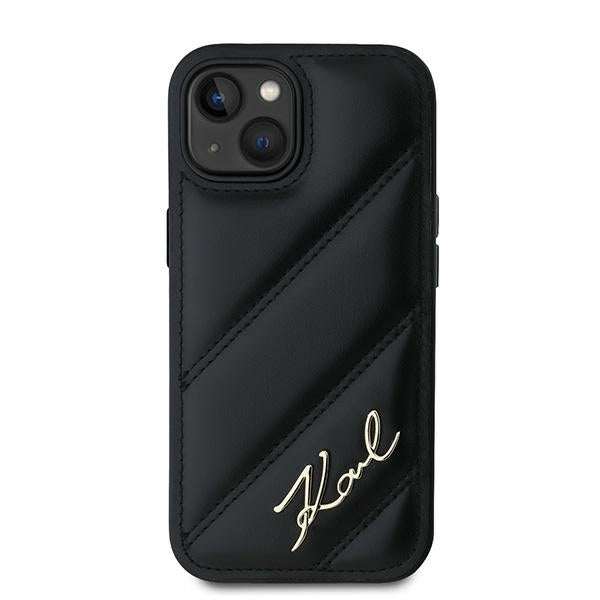 Puzdro pre Apple iPhone 15 Plus, Karl Lagerfeld, Diagonal Quilted Script, Čierne