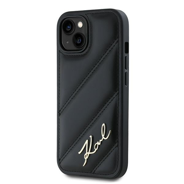 Puzdro pre Apple iPhone 15 Plus, Karl Lagerfeld, Diagonal Quilted Script, Čierne