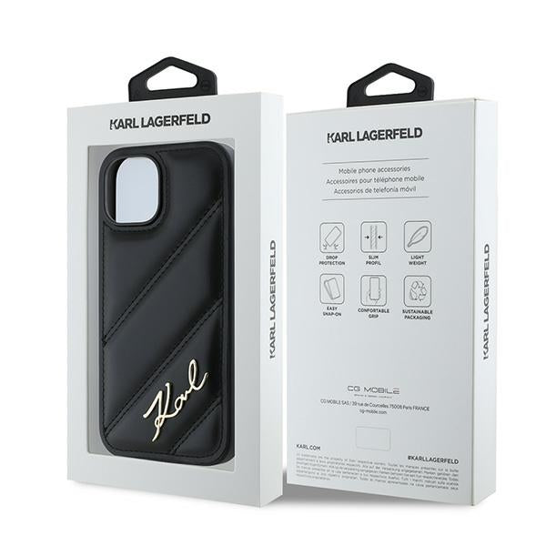 Puzdro pre Apple iPhone 15 Plus, Karl Lagerfeld, Diagonal Quilted Script, Čierne