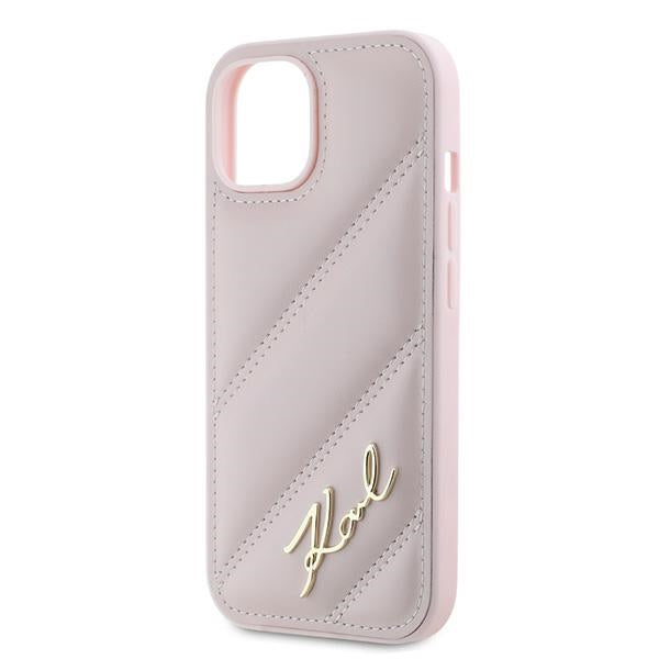 Puzdro pre Apple iPhone 15 Plus, Karl Lagerfeld, Diagonal Quilted Script, Ružové