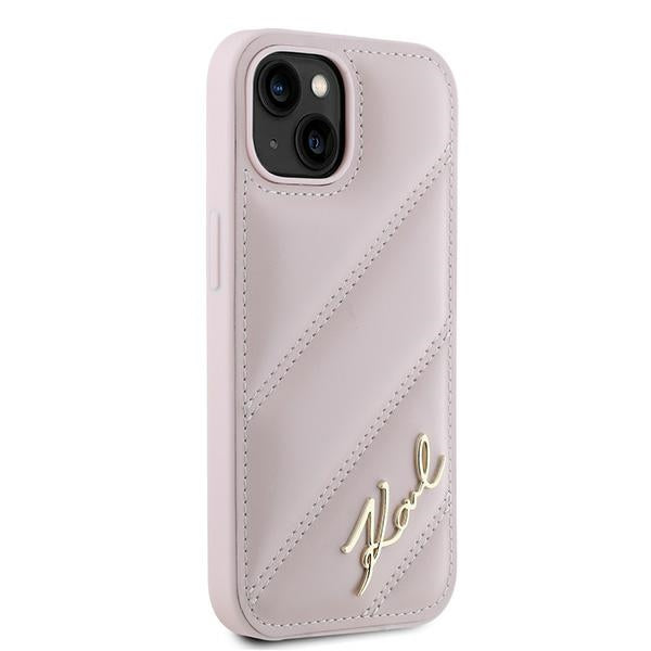 Puzdro pre Apple iPhone 15 Plus, Karl Lagerfeld, Diagonal Quilted Script, Ružové