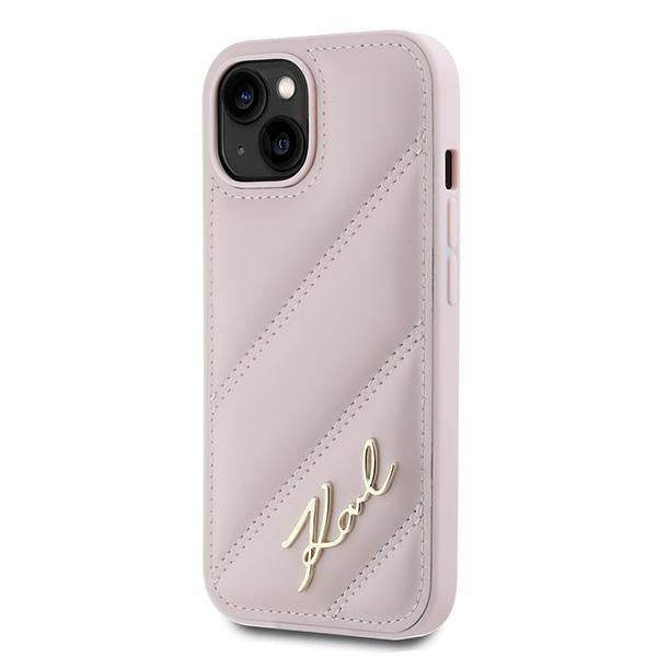 Puzdro pre Apple iPhone 15 Plus, Karl Lagerfeld, Diagonal Quilted Script, Ružové
