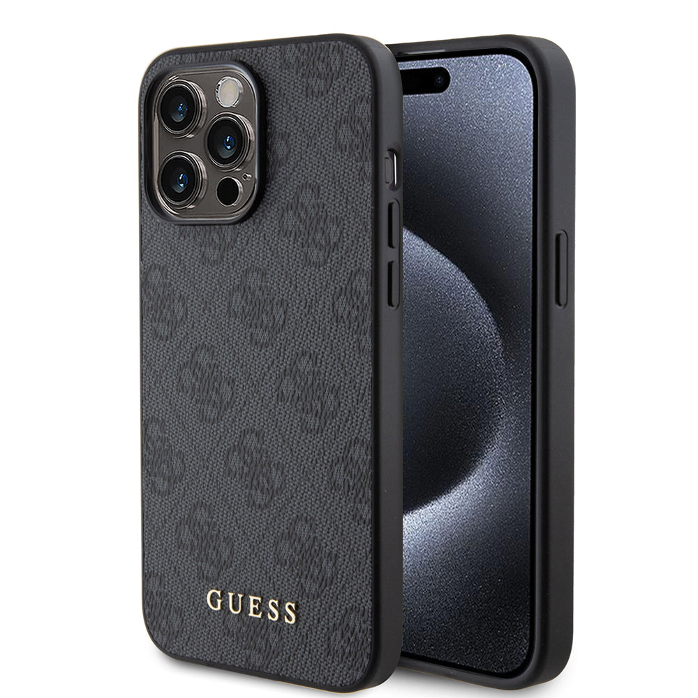 Puzdro pre Apple iPhone 15 Pro, Guess, 4G Metal Gold Logo, Sivé