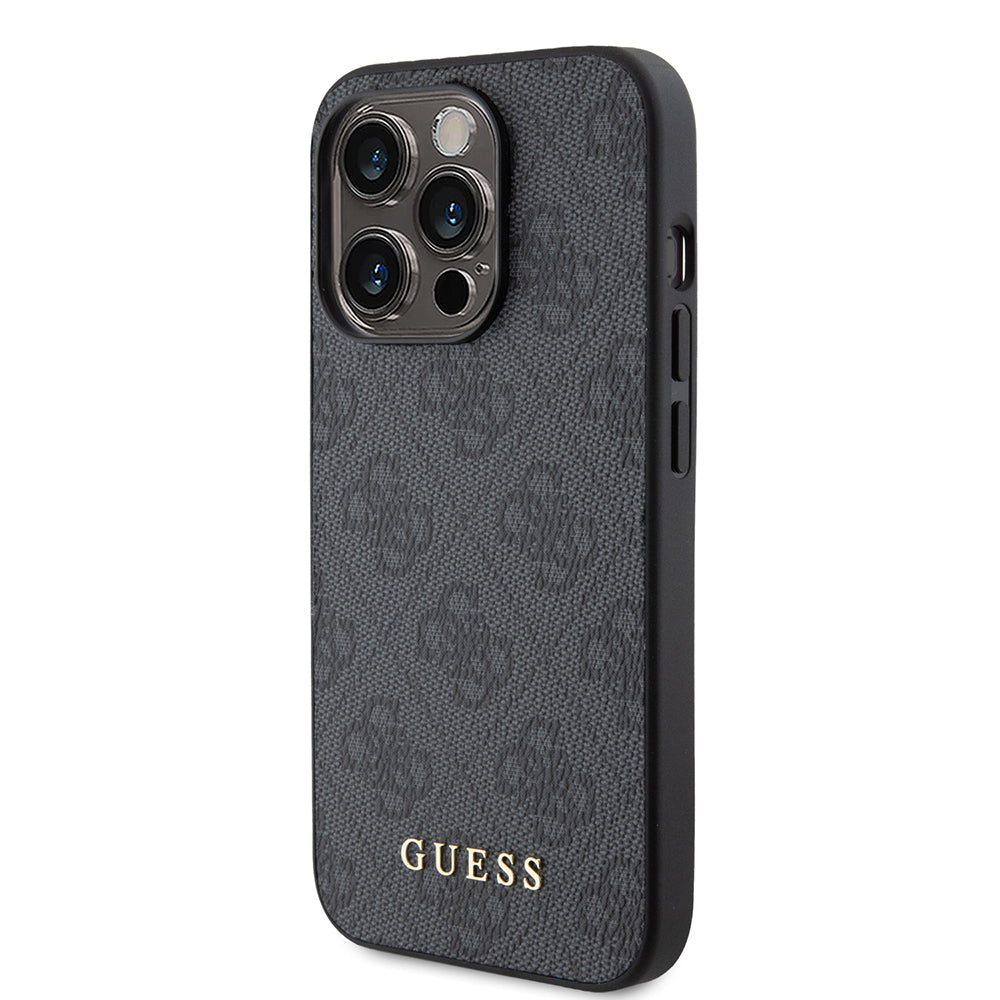 Puzdro pre Apple iPhone 15 Pro, Guess, 4G Metal Gold Logo, Sivé