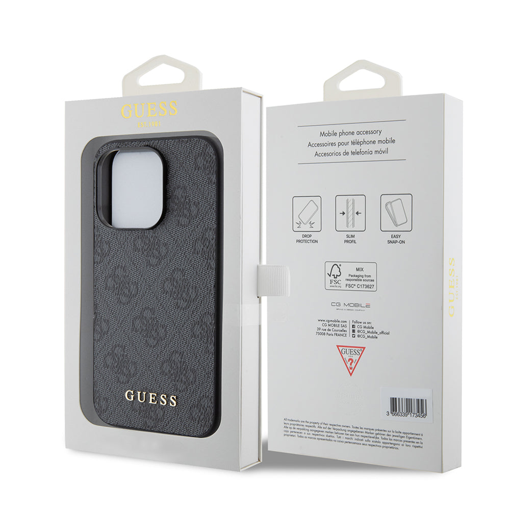 Puzdro pre Apple iPhone 15 Pro, Guess, 4G Metal Gold Logo, Sivé