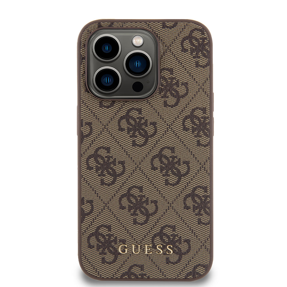 Puzdro pre Apple iPhone 15 Pro, Guess, 4G Metal Gold Logo, Hnedé