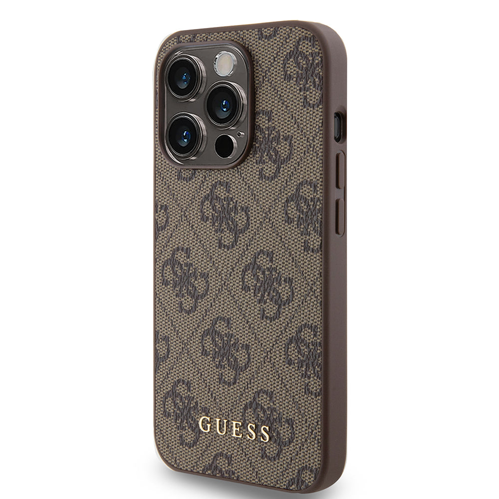 Puzdro pre Apple iPhone 15 Pro, Guess, 4G Metal Gold Logo, Hnedé
