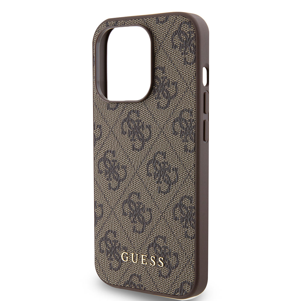 Puzdro pre Apple iPhone 15 Pro, Guess, 4G Metal Gold Logo, Hnedé