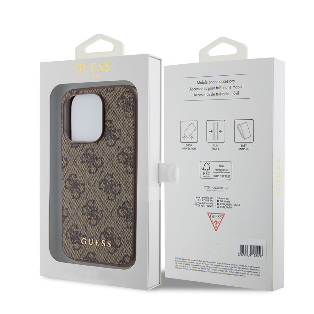 Puzdro pre Apple iPhone 15 Pro, Guess, 4G Metal Gold Logo, Hnedé