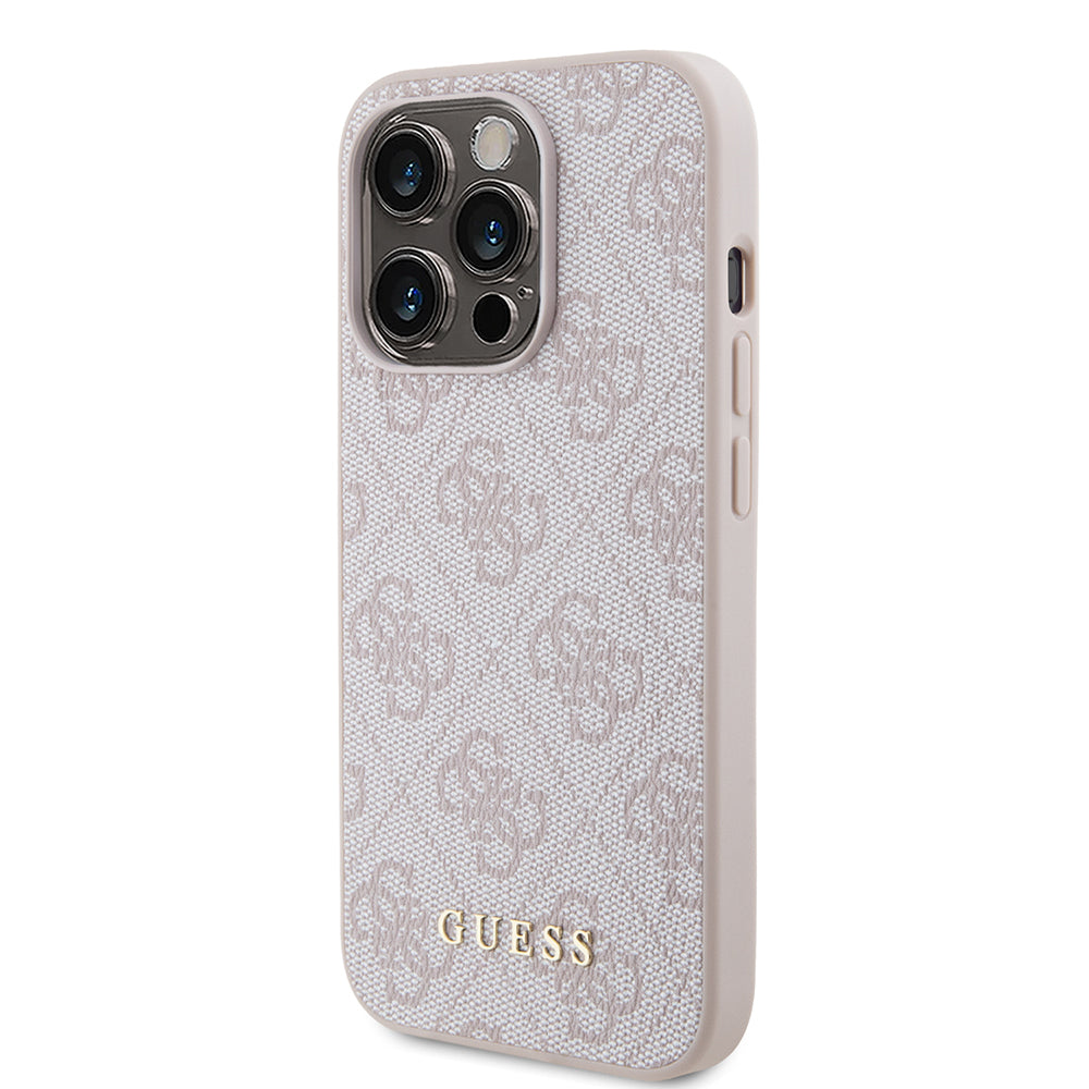 Puzdro pre Apple iPhone 15 Pro, Guess, 4G Metal Gold Logo, Ružové.