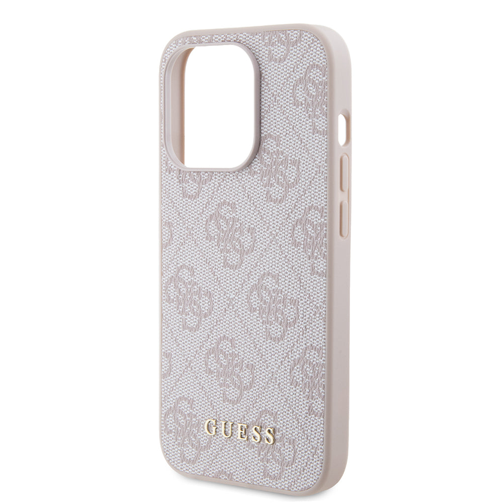 Puzdro pre Apple iPhone 15 Pro, Guess, 4G Metal Gold Logo, Ružové.