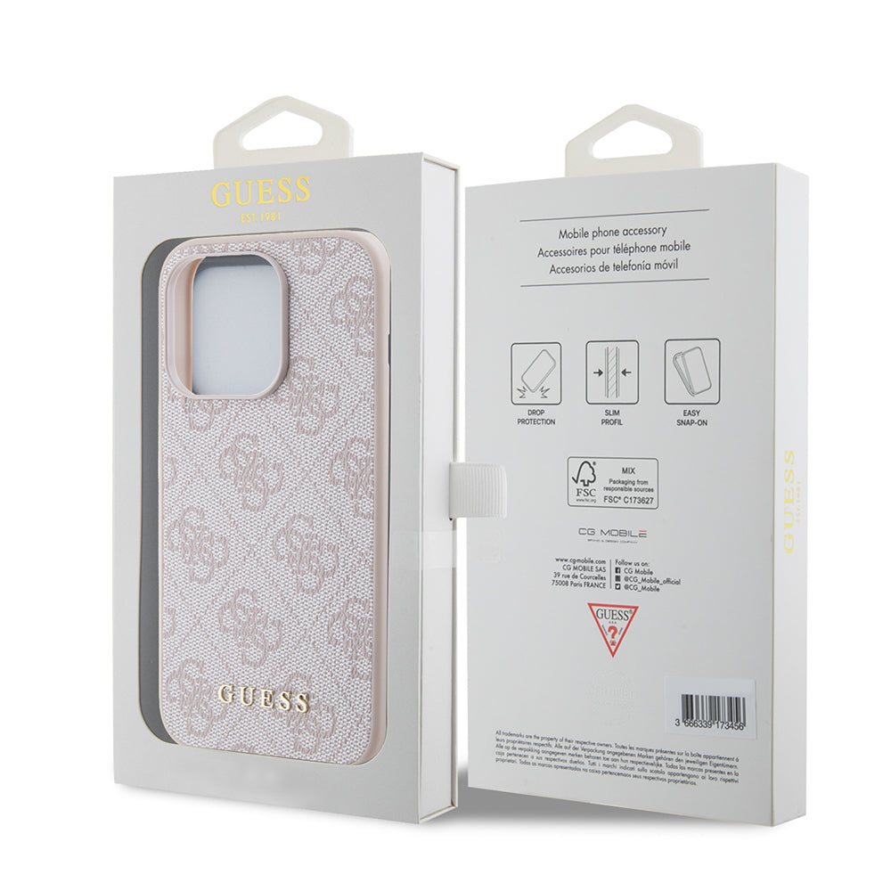 Puzdro pre Apple iPhone 15 Pro, Guess, 4G Metal Gold Logo, Ružové.