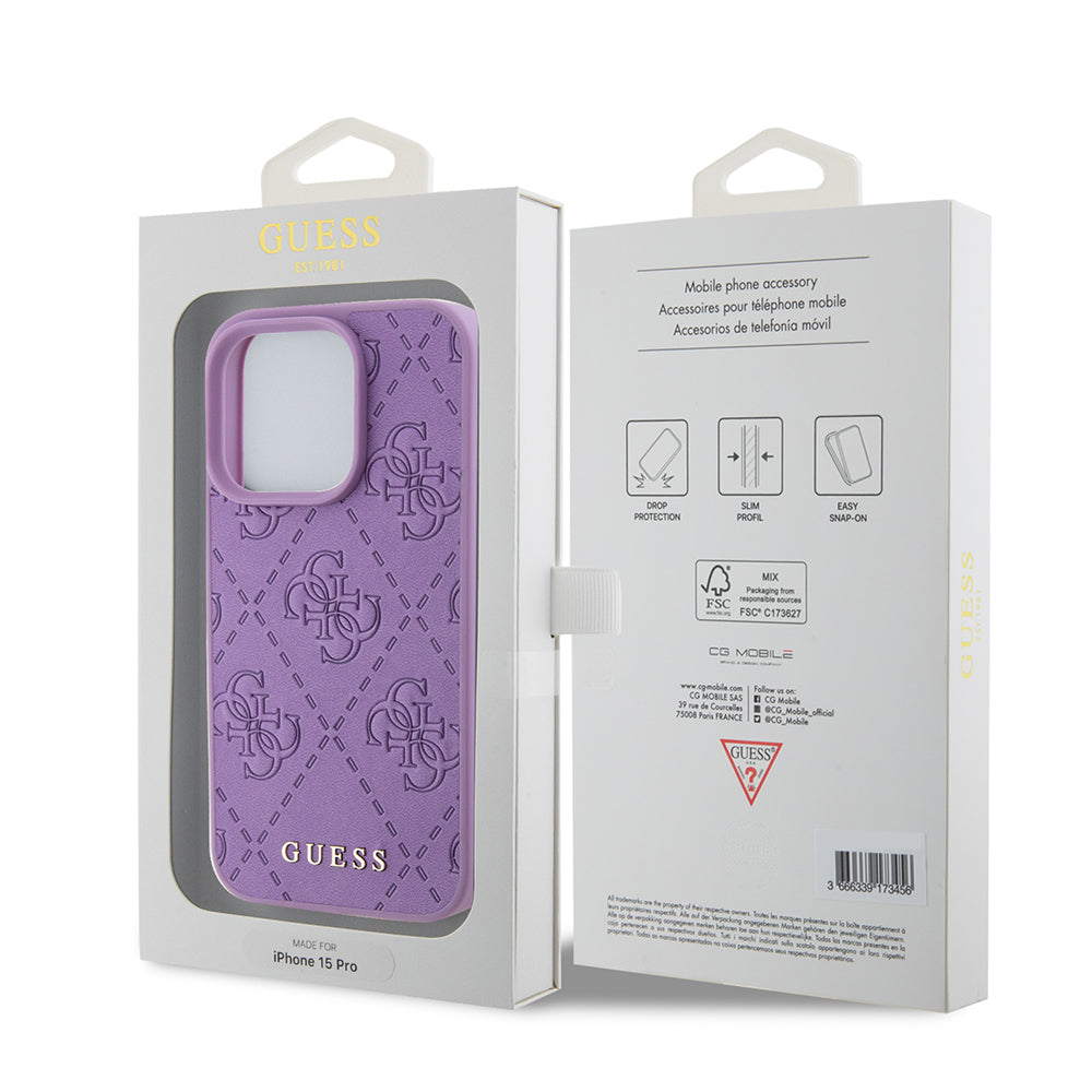 Puzdro pre Apple iPhone 15 Pro, Guess, 4G Stamped, Svetlofialové